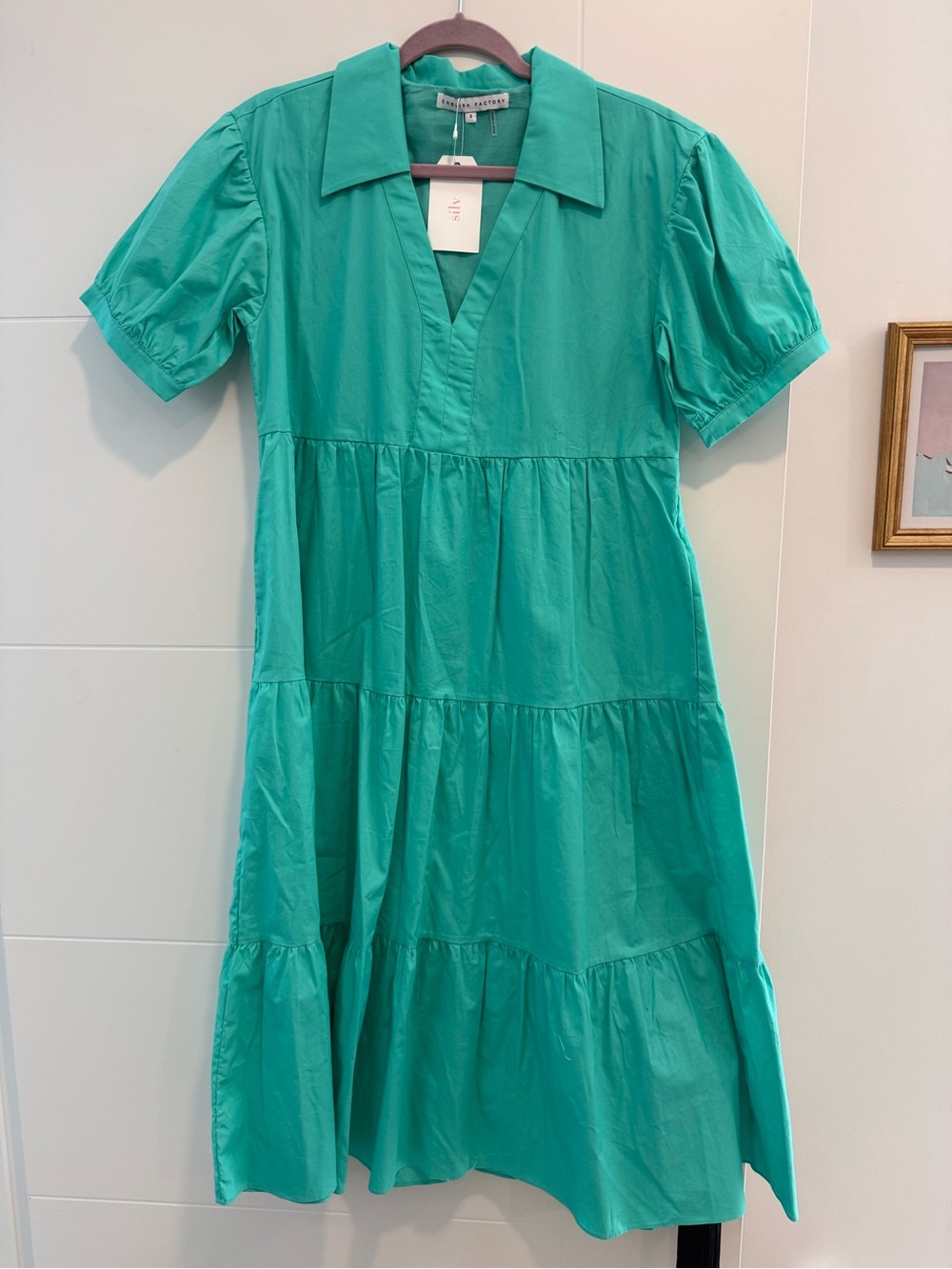 English Factory Teal Tiered Poplin Midi Dress